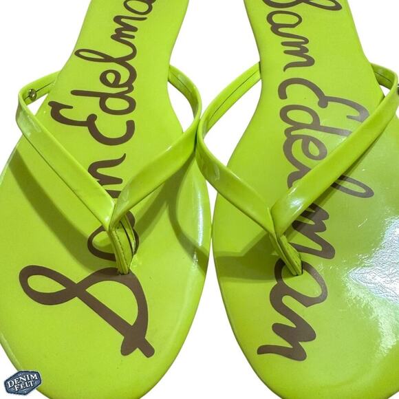 Sam Edelman Neon Yellow Flip Flop Sandals Thong Flat Slides Size 10 Bold Logo - Picture 6 of 11